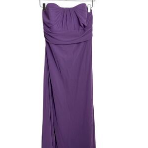 Elegant David’s Bridal long strapless dress /gown chiffon flowing purple